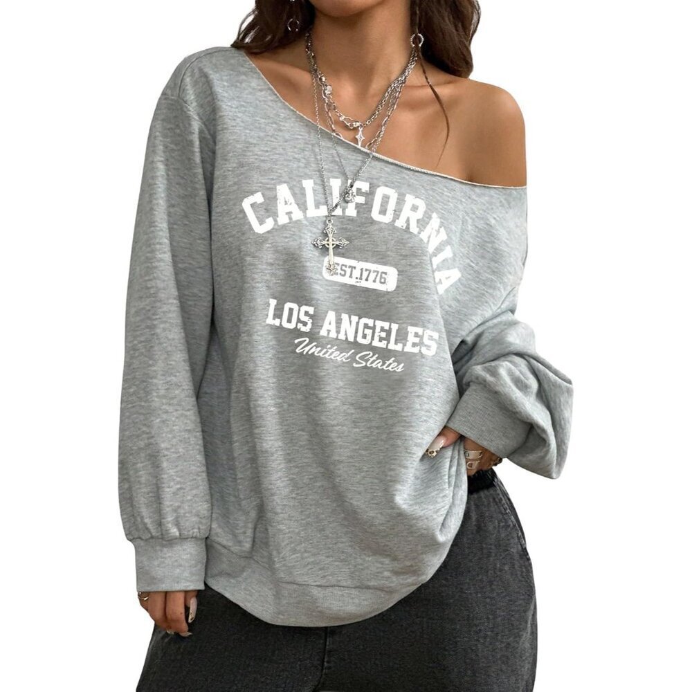Women's Oversized Off Shoulder Sweatshirt Long Sleeve Graphic Streetwear